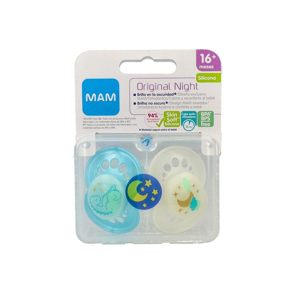 CHUPETE MAM ORIGINAL NIGHT SILIC +16 M AZUL 2 U